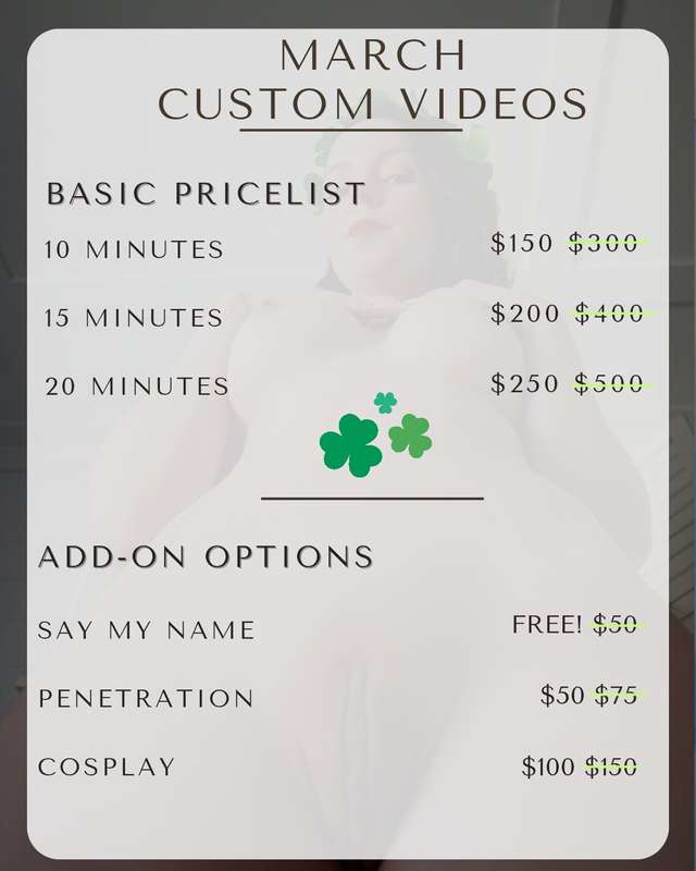 Two pieces of exciting news!1. Custom video orders for March..