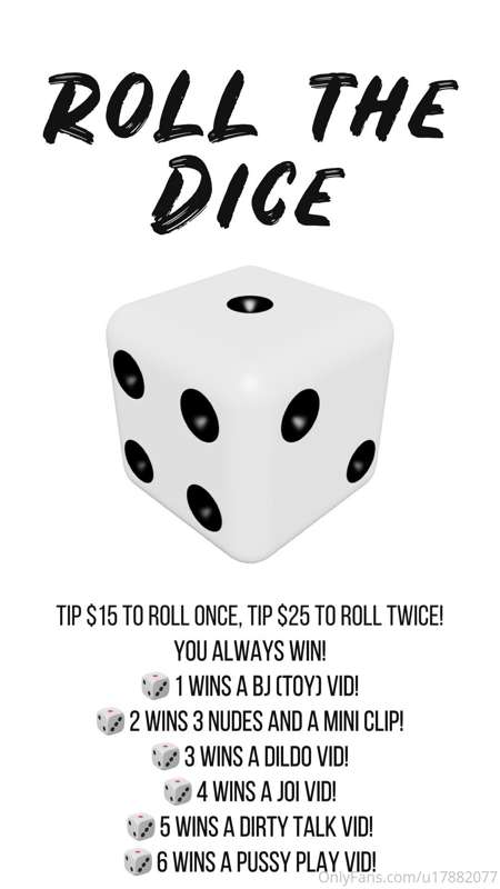 LET’S ROLL THE DICE! 🎲 Tip $15 to roll once, tip $25 to roll..