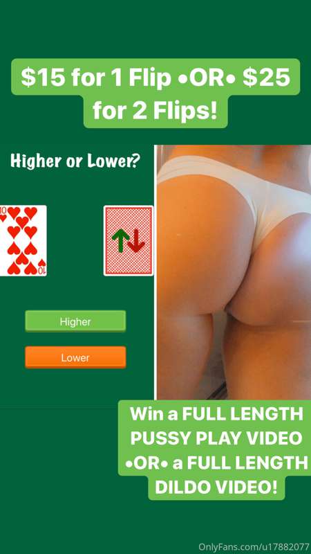 LET’S PLAY HIGH/LOW where YOU ALWAYS WIN! 🃏 Tip $15 for 1 gu..