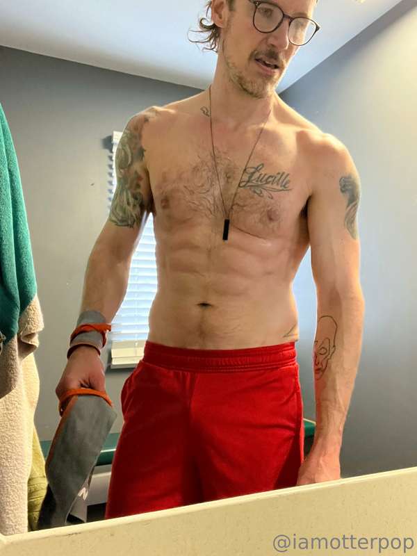 Post workout today covered in sweat. Coming up on a weekend ..
