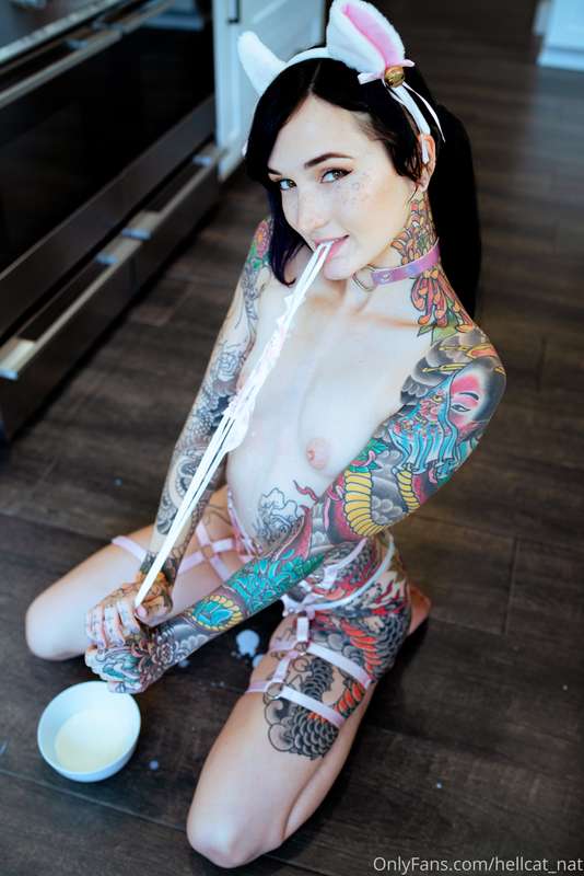 Cat Girl Bears All 😺 Stripping down after pouring milk all o..