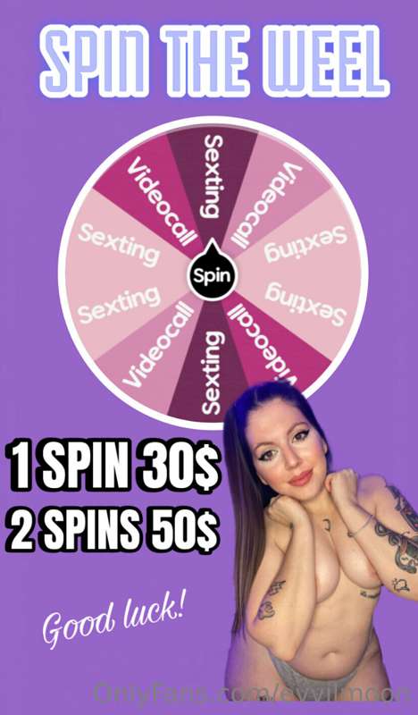 🎰𝗧𝗥𝗬 𝗬𝗢𝗨𝗥 𝗟𝗨𝗖𝗞 𝗛𝗘𝗥𝗘🎰

❌1SPIN- $30
❌2 SPINS- $50

💦EVERY SPIN..