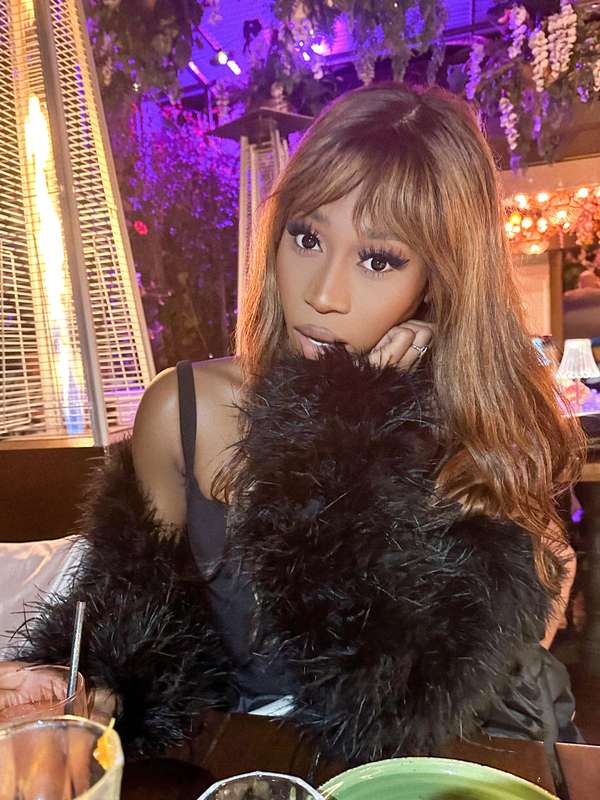 fur jacket slipping off— vegas nights never looked so good—w..