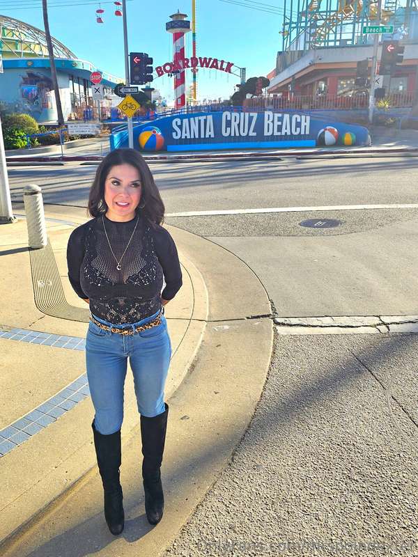 My mom photo. At the boardwalk. You don't think my top is to..