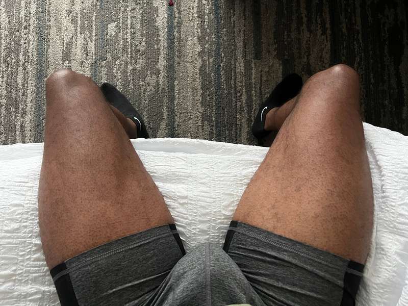 I’m sitting on the bed waiting for you to get out of the sho..