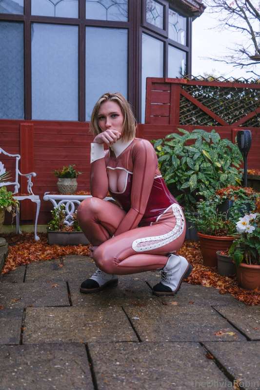 Pictures of my Translucent Pink and Plum Latex bunny suit. (.. 17