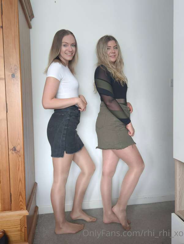 Me and @sweetpoppy1 in tight denim skirts, bodysuits and tan.. 9