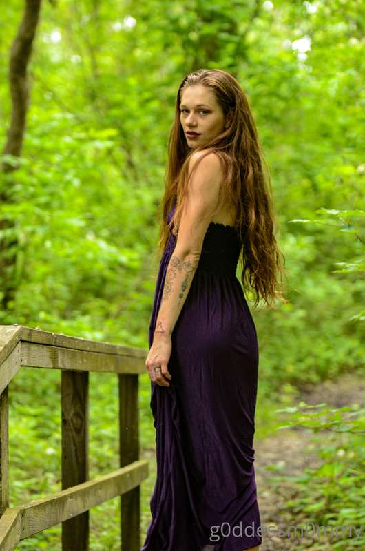 Professional outdoor photoshoot, long purple dress & blue ba.. 2