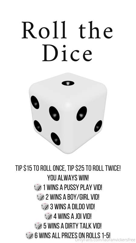 LET’S ROLL THE DICE! 🎲 Tip $15 to roll once, tip $25 to roll..