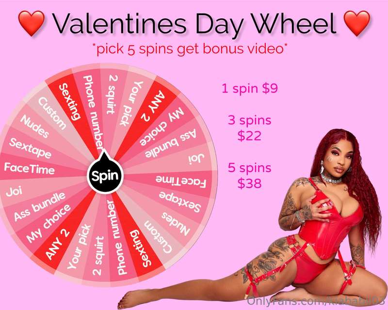 NAUGHTY WHEEL FOR FEBRUARY 🩷❤️🩷❤️ dm me to spin! Get 5 spins..