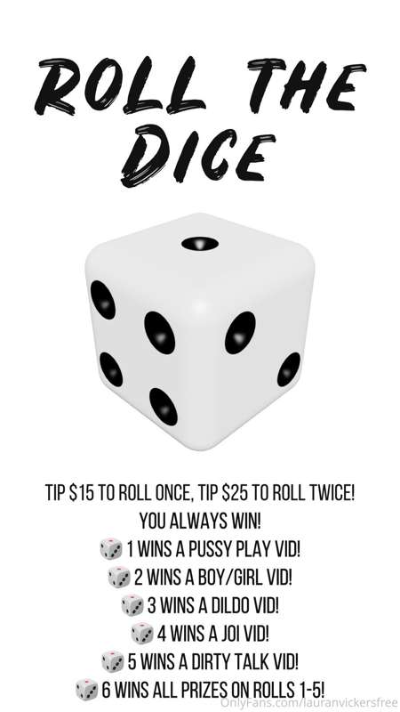 LET’S ROLL THE DICE! 🎲 Tip $15 to roll once, tip $25 to roll..