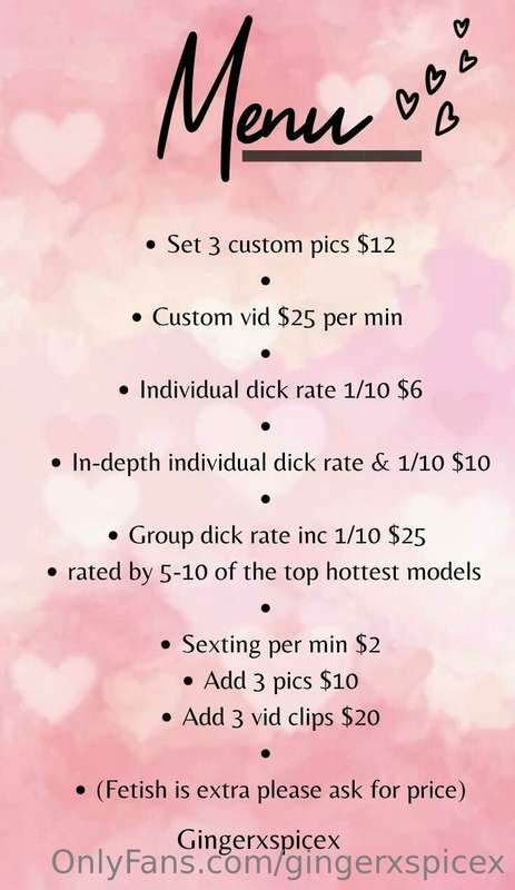 Here is my brand new menu for those asking 💗