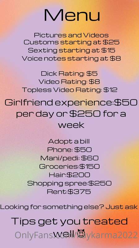 Check out my menu my loves! If you have any questions lmk ot..