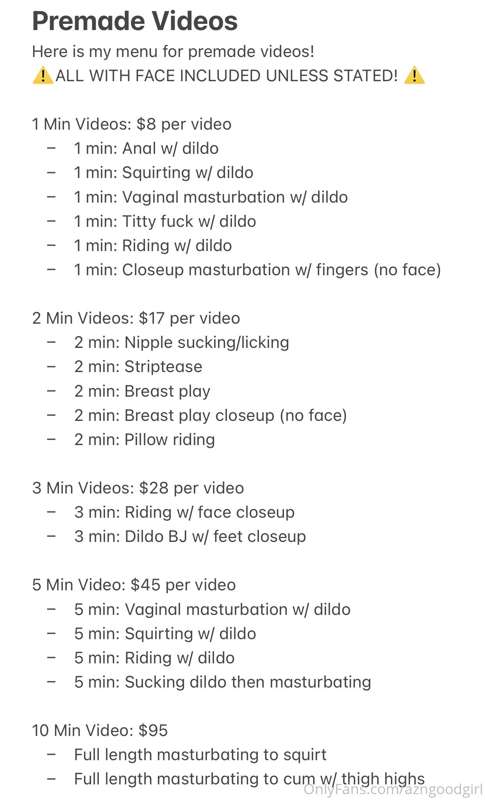 Here is my current Premade Video & Custom Videos/Pics menu! .. 1