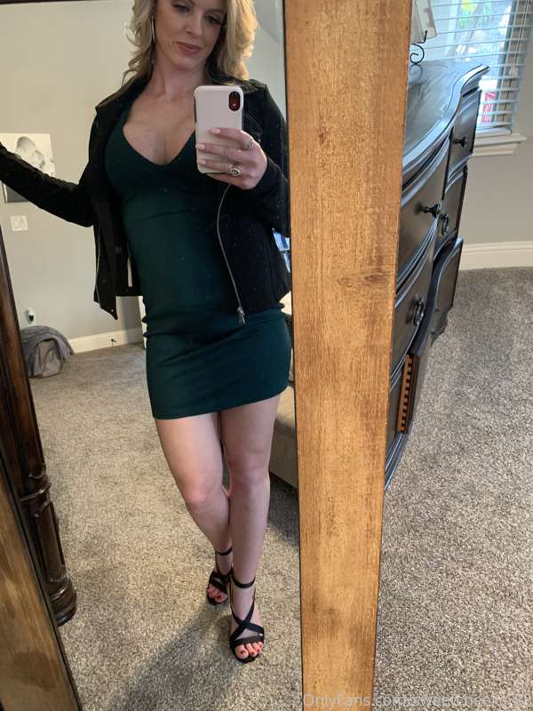 Got my dress on. I don’t look to slutty do I? 😈 Tell me what.. 4