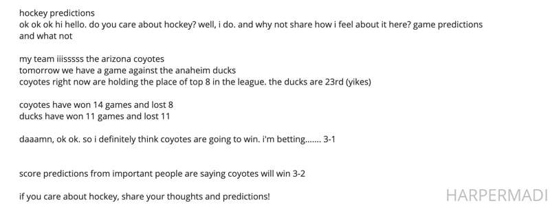 hockey predictions!