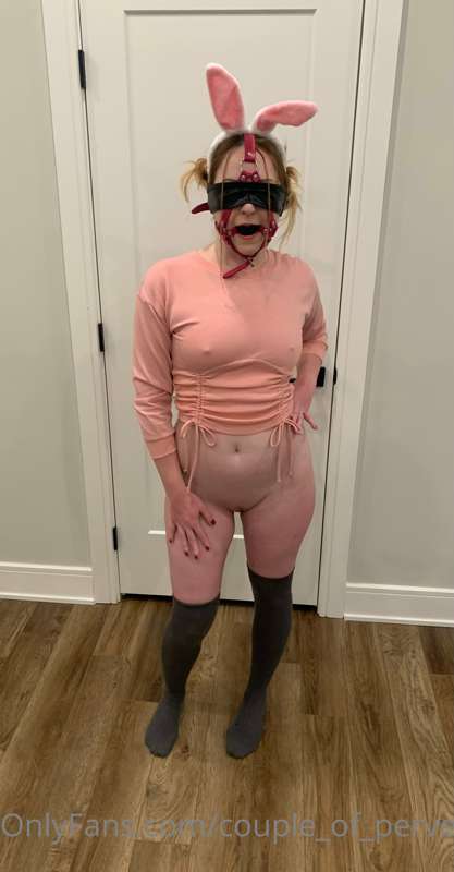 Little bunny bouncing on her dildo for Master before getting..