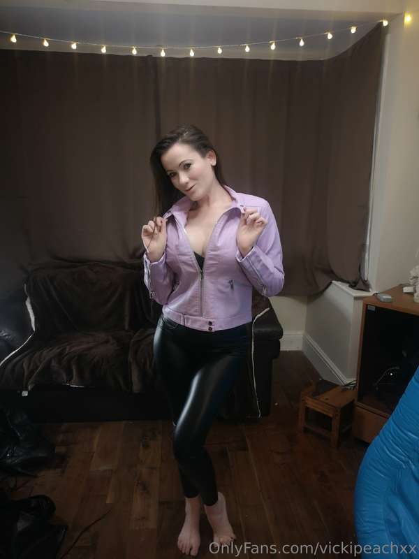 purple leather jacket and black leather trousers 7