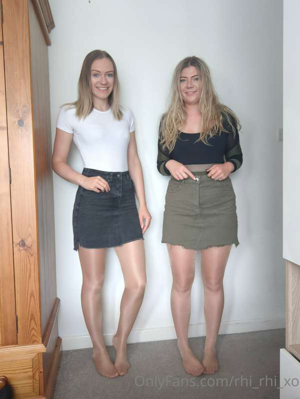 Me and @sweetpoppy1 in tight denim skirts, bodysuits and tan..