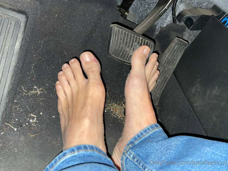 Driving barefoot to work.