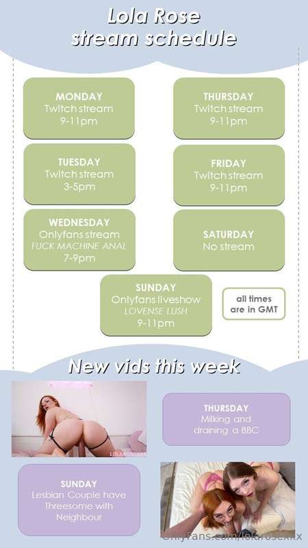 WEEKLY LOLA UPDATE!!  Wednesday's liveshow will be at 7pm (i..
