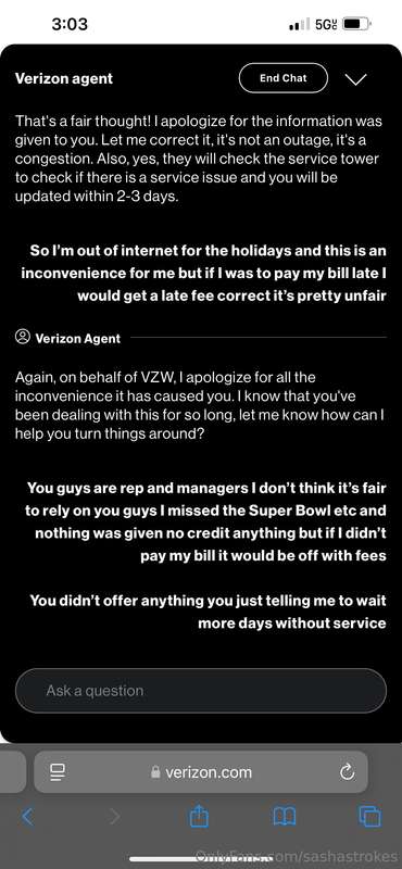 I’ve been without internet the entire holiday when Verizon d..