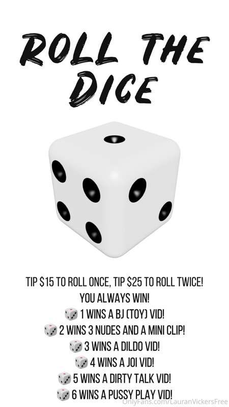 LET’S ROLL THE DICE! 🎲 Tip $15 to roll once, tip $25 to roll..