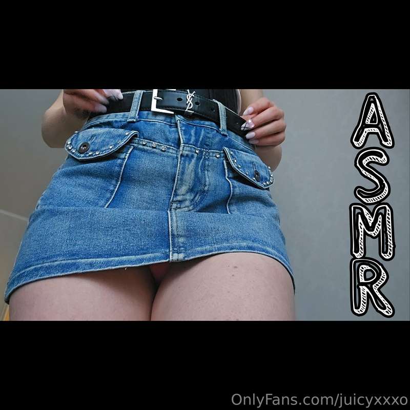 ASMR° tapping & scratching on denim mini skirt and leather b..