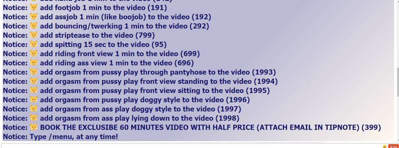 Here’s tip menu for the Exclusive Video!! 
Anything that you..