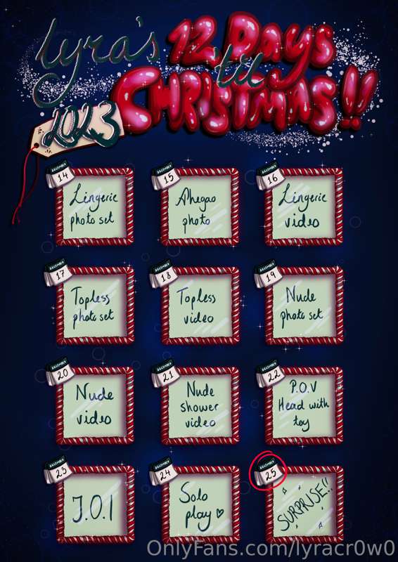 ✨🎁🎄 CHRISTMAS EVENT ON MY VIP OF @lyracr0w0-vip!🎄🎁✨

12 days.. 1