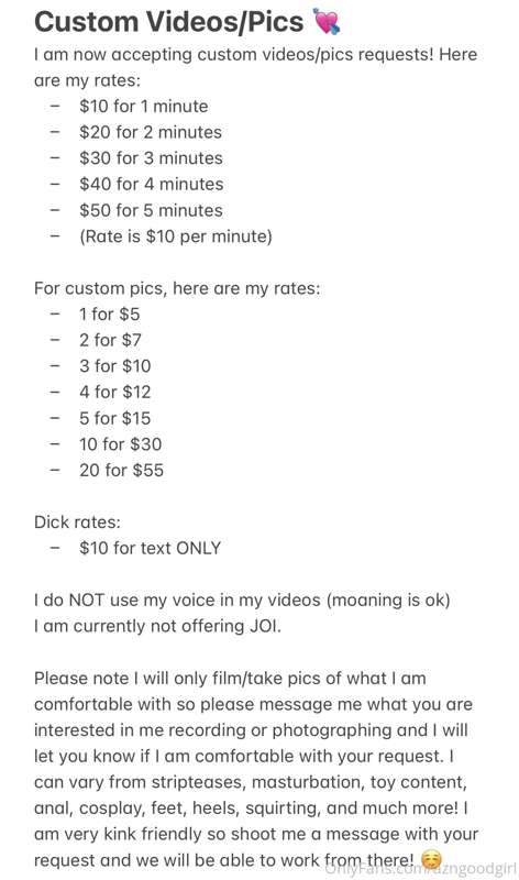 Here is my current Premade Video & Custom Videos/Pics menu! ..