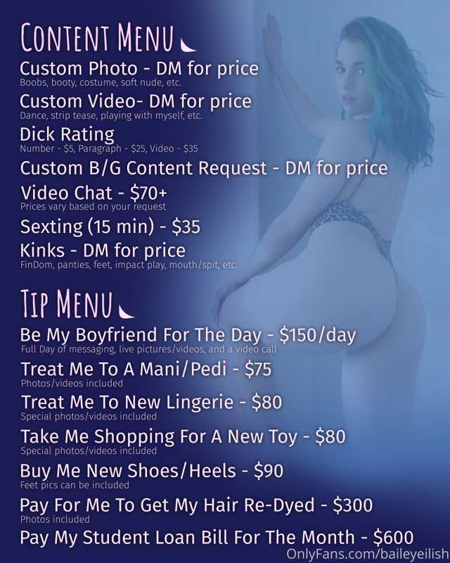 **Menu Update**
Hi 💘
The below is my pricing for **extra con..