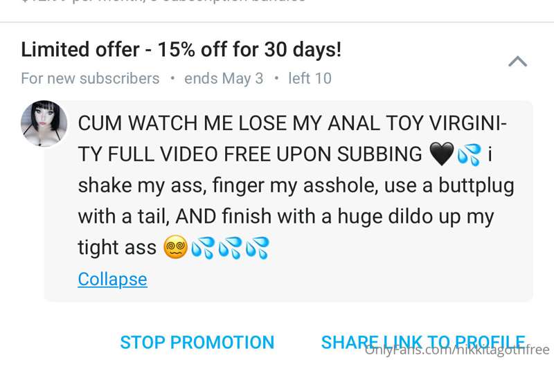 offer only valid for the next 10 subs 🖤💦
@nikkitagoth @nikki..