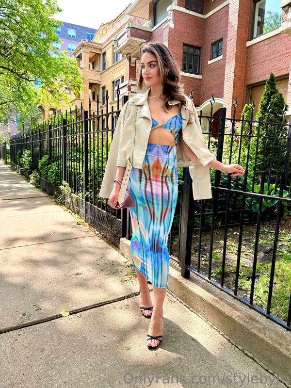 Feeling so cute in this amazing dress and white leather jack..