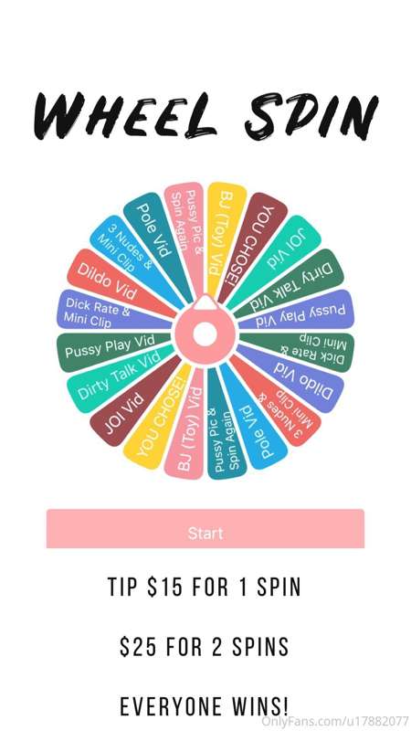 SPIN AND WIN! ✨ Playing NOW! Tip $15 for 1 spin or $25 for 2..
