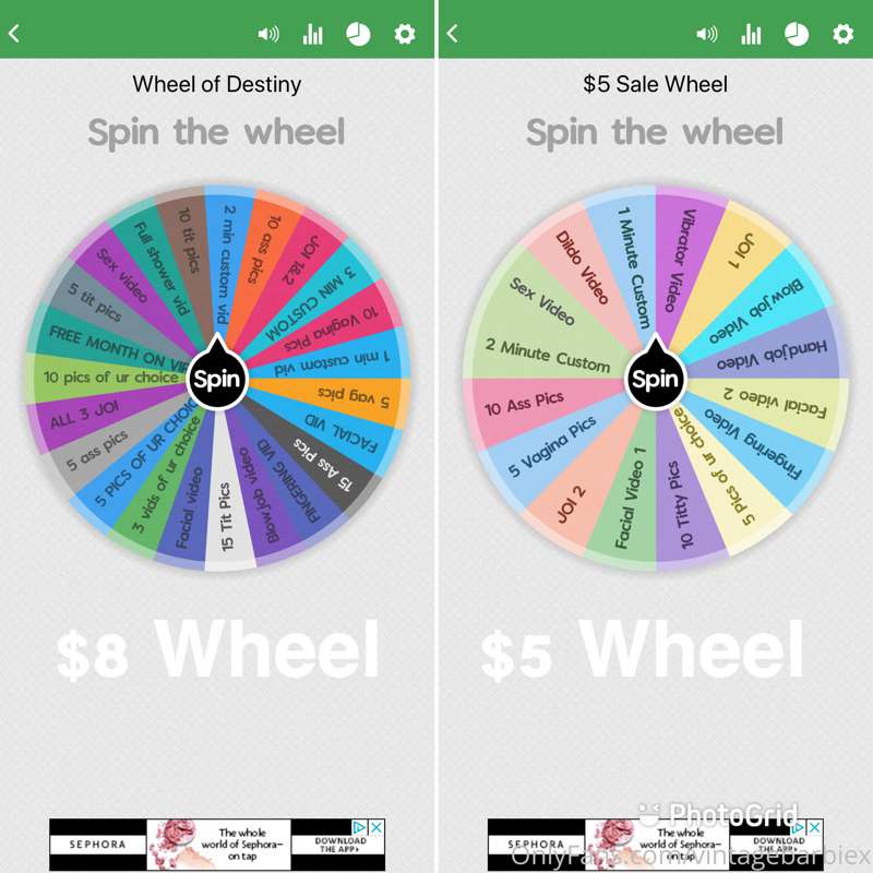 New menu. Swipe right to see the wheels I have available to .. 2
