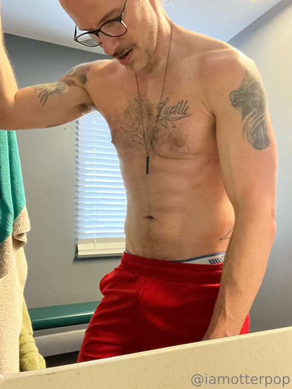 Post workout today covered in sweat. Coming up on a weekend .. 4