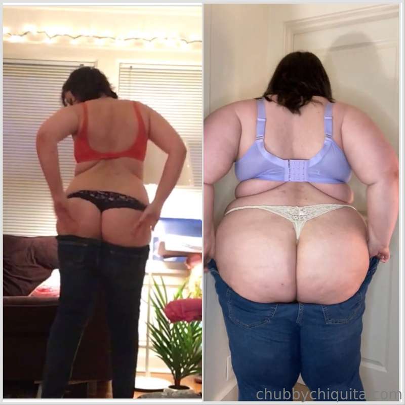 squeezing into size 6 vs size 26 jeans 🤤 2