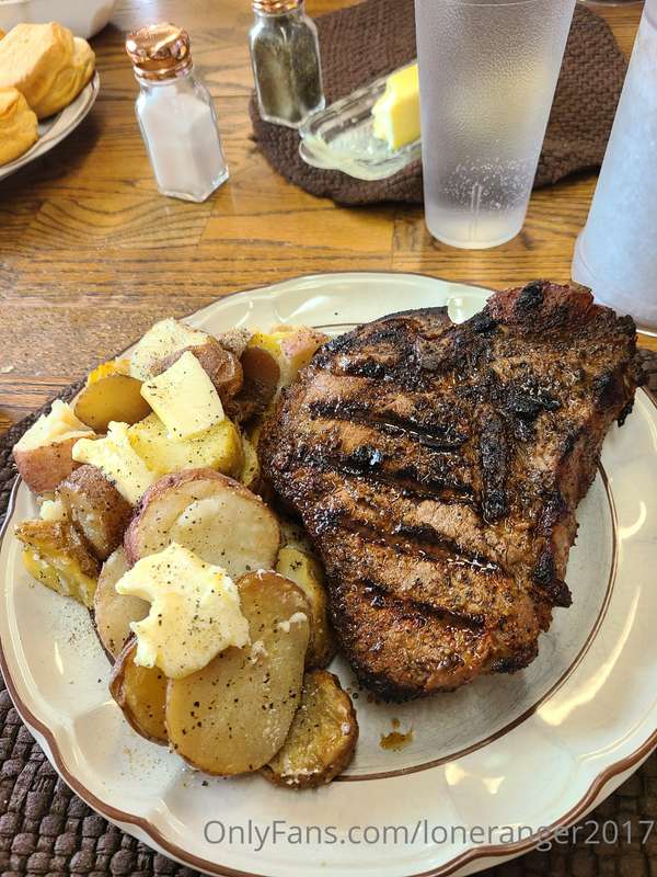 T-bone steak and potatoes...