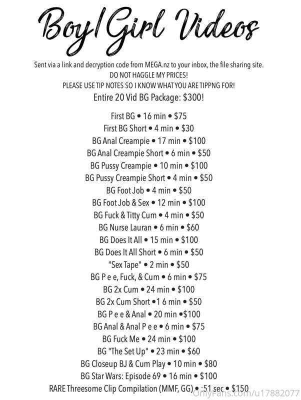 I HAVE 20 BOY/GIRL VIDEOS FOR SALE! They are sent via a link..