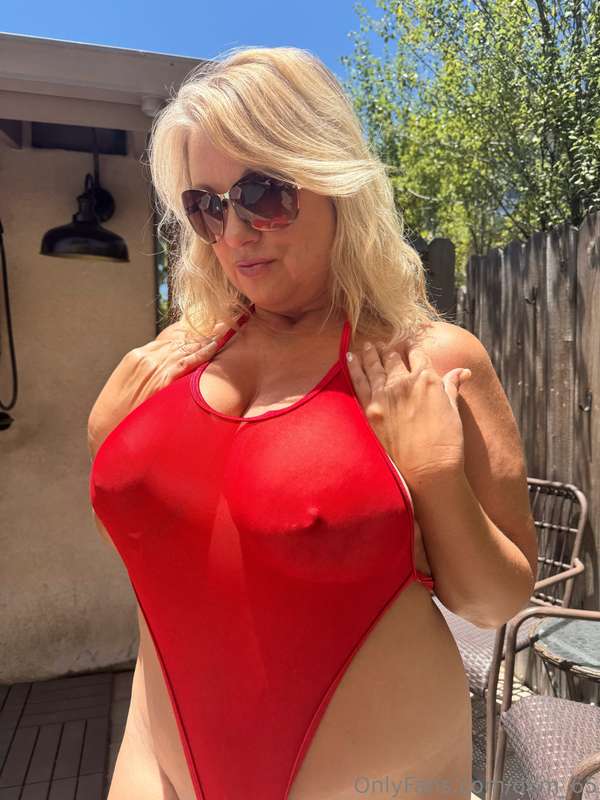 Red by the pool today 