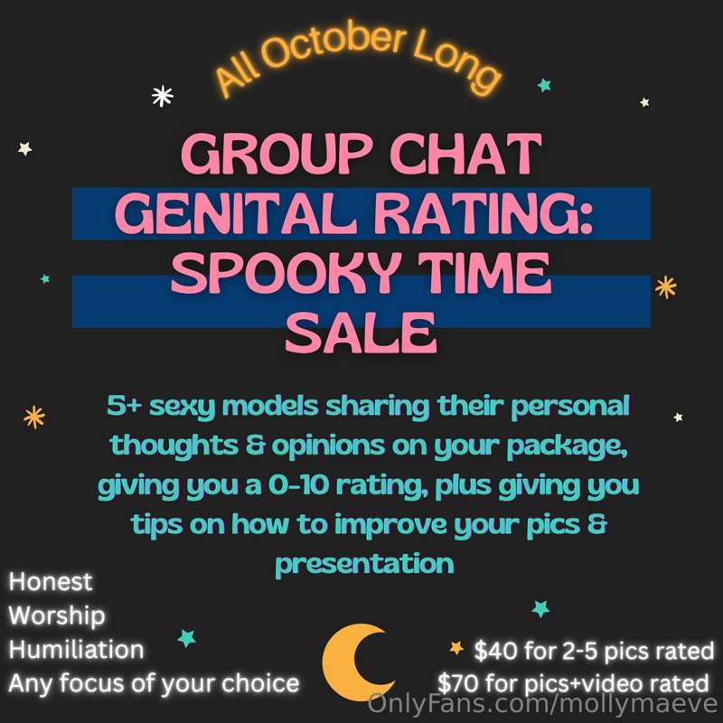 🌙 **GROUP CHAT GENITAL RATING SALE** 🌙
👻 *All October Long* ..