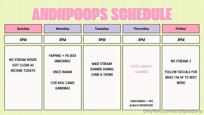 weeeekllyyy twiiiitch schedule :3 <3 