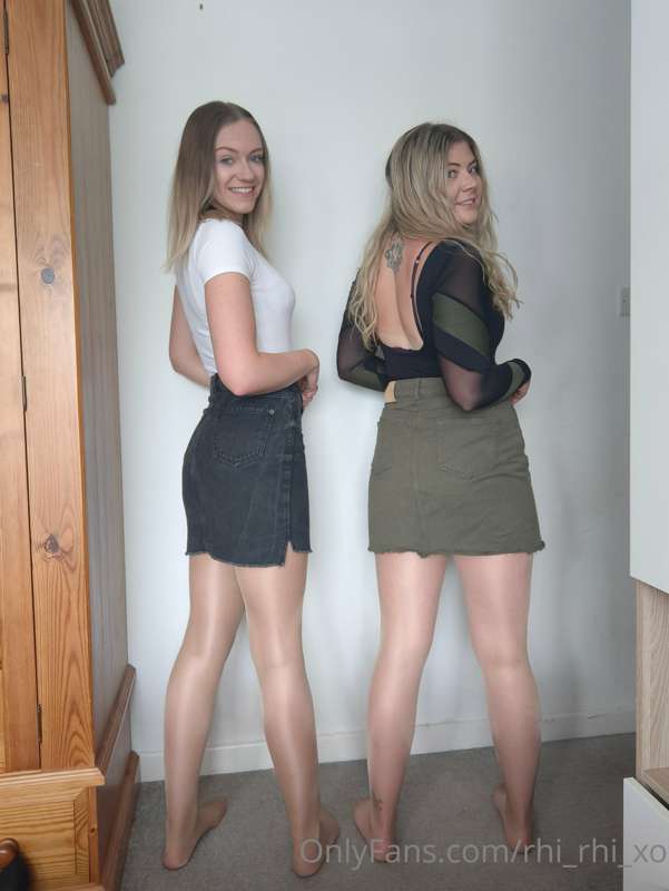 Me and @sweetpoppy1 in tight denim skirts, bodysuits and tan.. 2