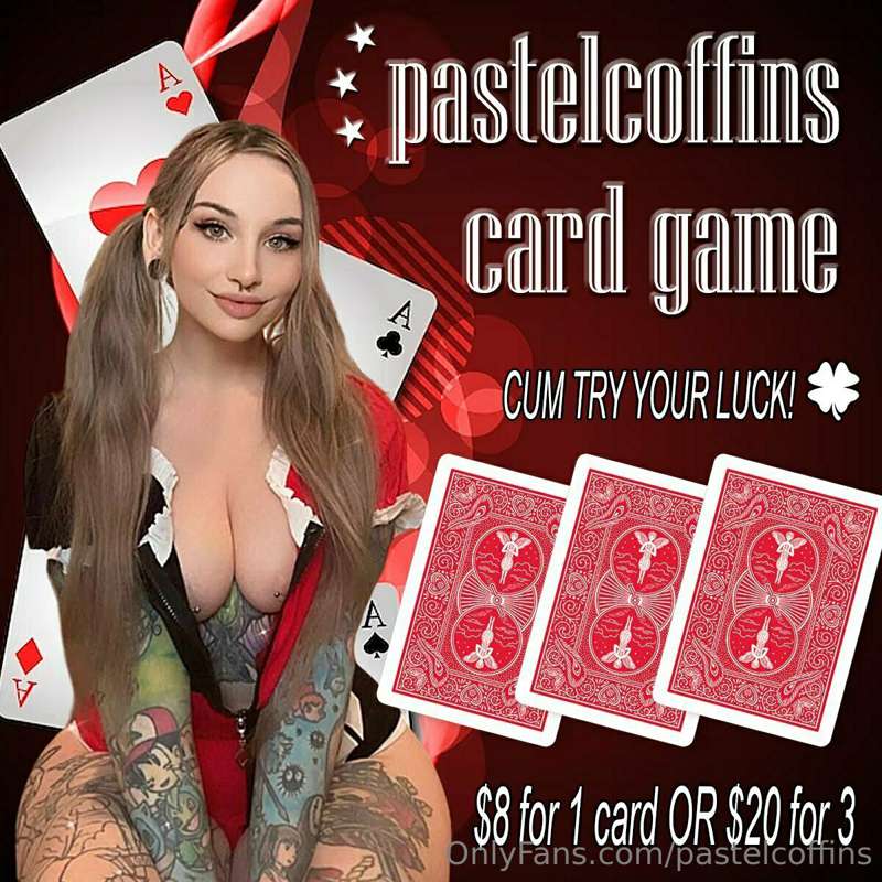 # 🃏𝗽𝗮𝘀𝘁𝗲𝗹𝗰𝗼𝗳𝗳𝗶𝗻𝘀 𝗰𝗮𝗿𝗱 𝗴𝗮𝗺𝗲!!🃏
*𝗰𝘂𝗺 & 𝘁𝗿𝘆 𝘆𝗼𝘂𝗿 𝗹𝘂𝗰𝗸, 𝗲𝘃𝗲𝗿𝘆 𝘀𝗶..