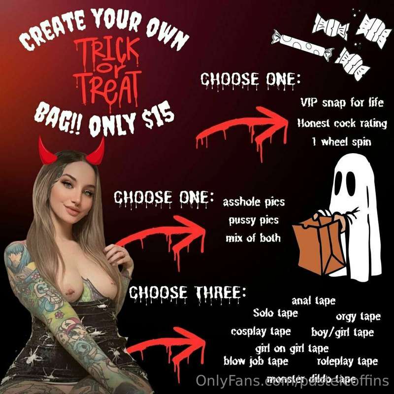 🕷️🎃CREATE YOUR OWN TRICK OR TREAT BAG!!🎃🕷️

FOR $15 YOU CAN .. 1