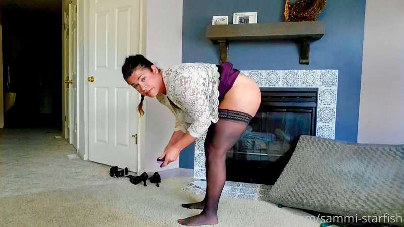 Sucking on a fat dildo dressed as a slutty soccer mom 1