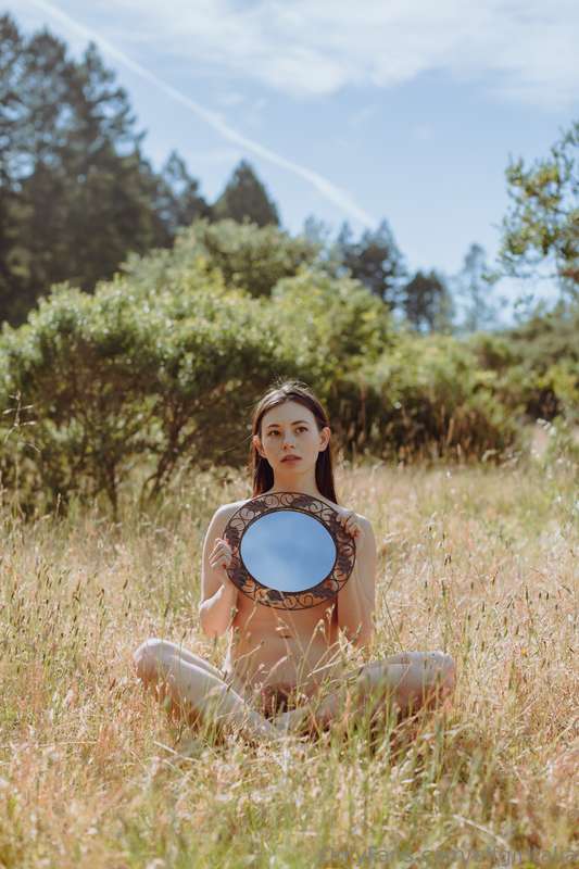 Me with a mirror, naked, pensive, reflective 1