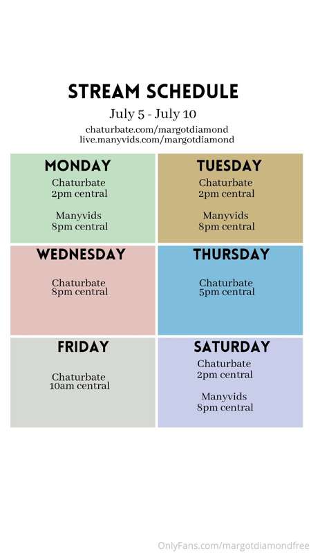 Here is next weeks stream schedule ♥︎  Swipe for a titty tea..