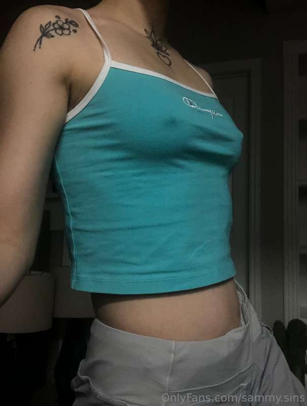 Nipples poking thru my tiny top Looking cute but I’ve had a .. 10